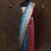Peacock blue and pink partly minakari satan saree