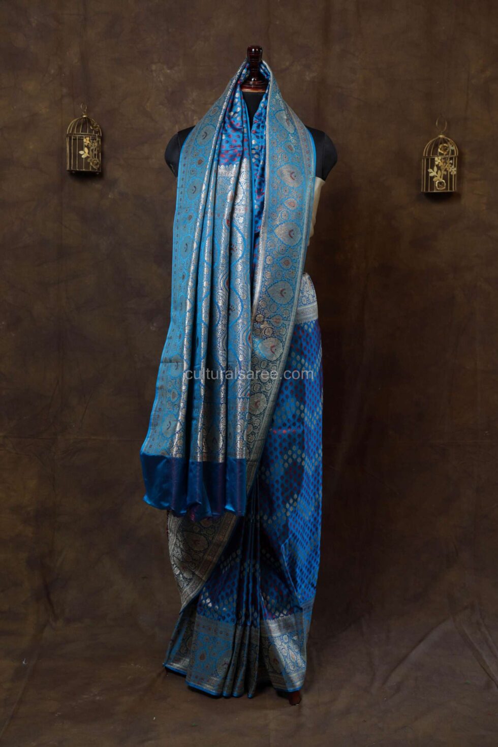 Navy blue rang kart silk saree with silver zari border