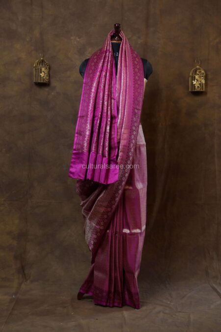 Dark pink Tanchoi Banarasi saree with gold zari work