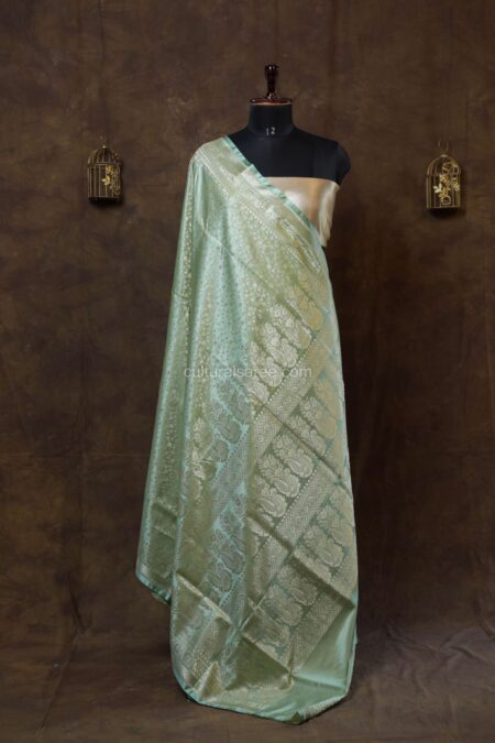 Pastel Green Tanchoi pure Silk saree with zari work