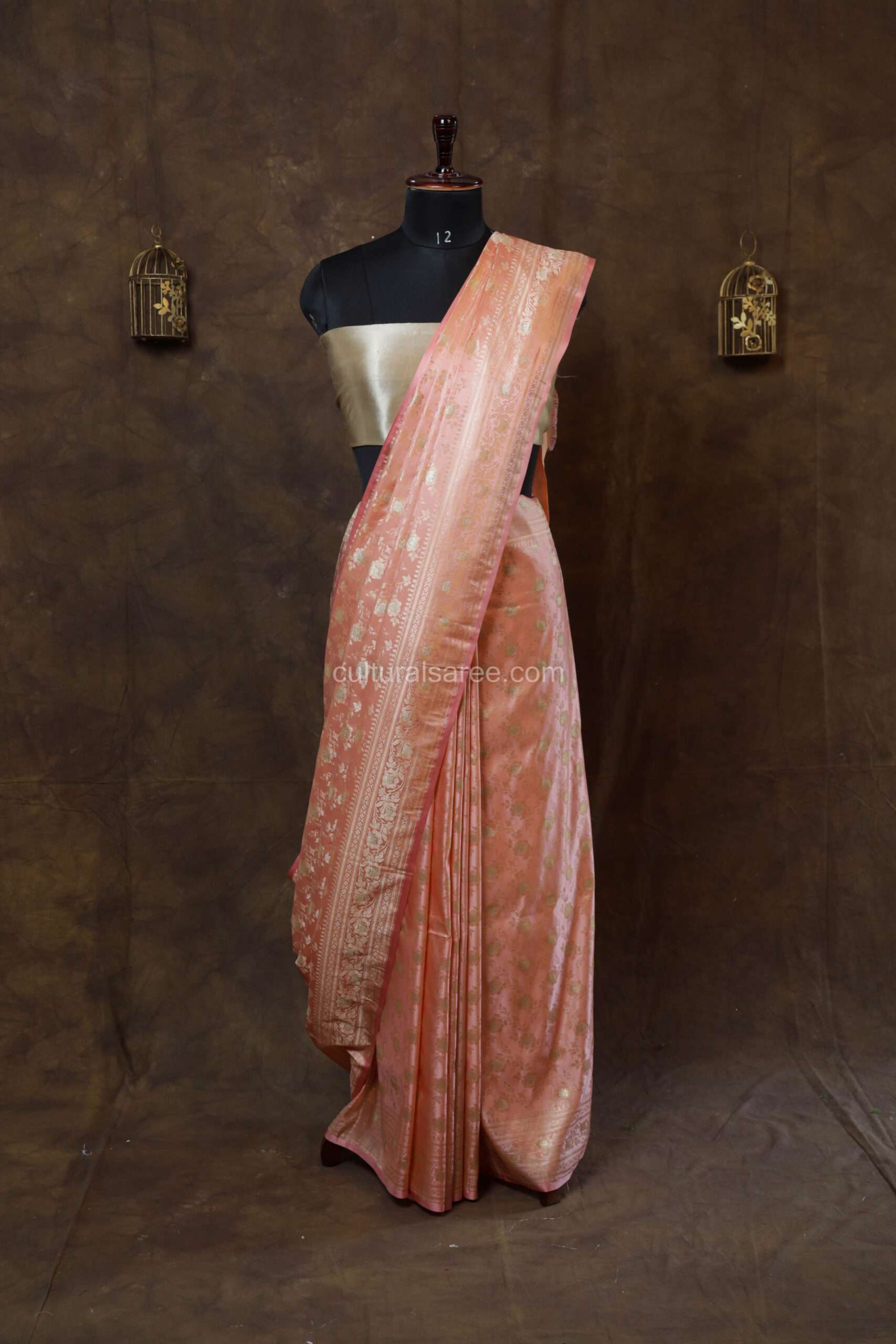 Pastel peach banarasi silk saree