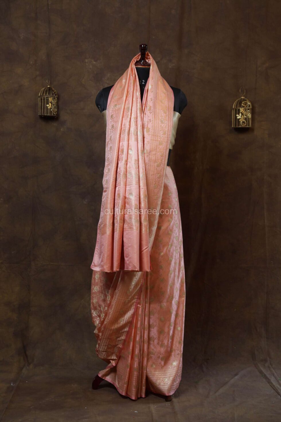 Pastel peach banarasi silk saree