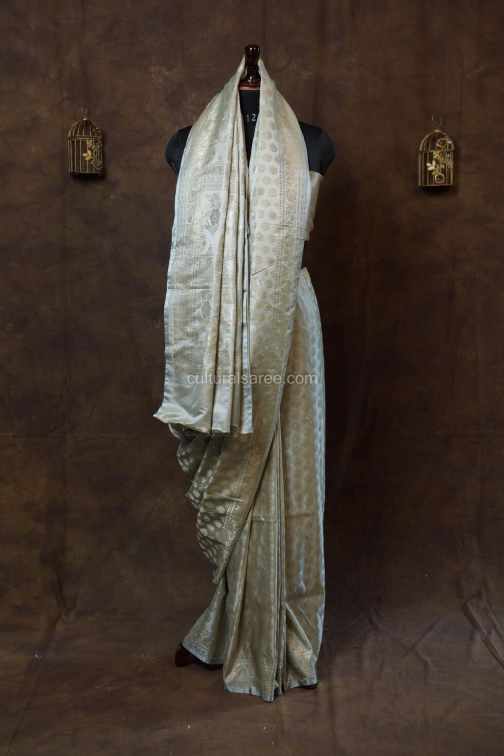 Pastel gray silver zariwork banarasi silk saree