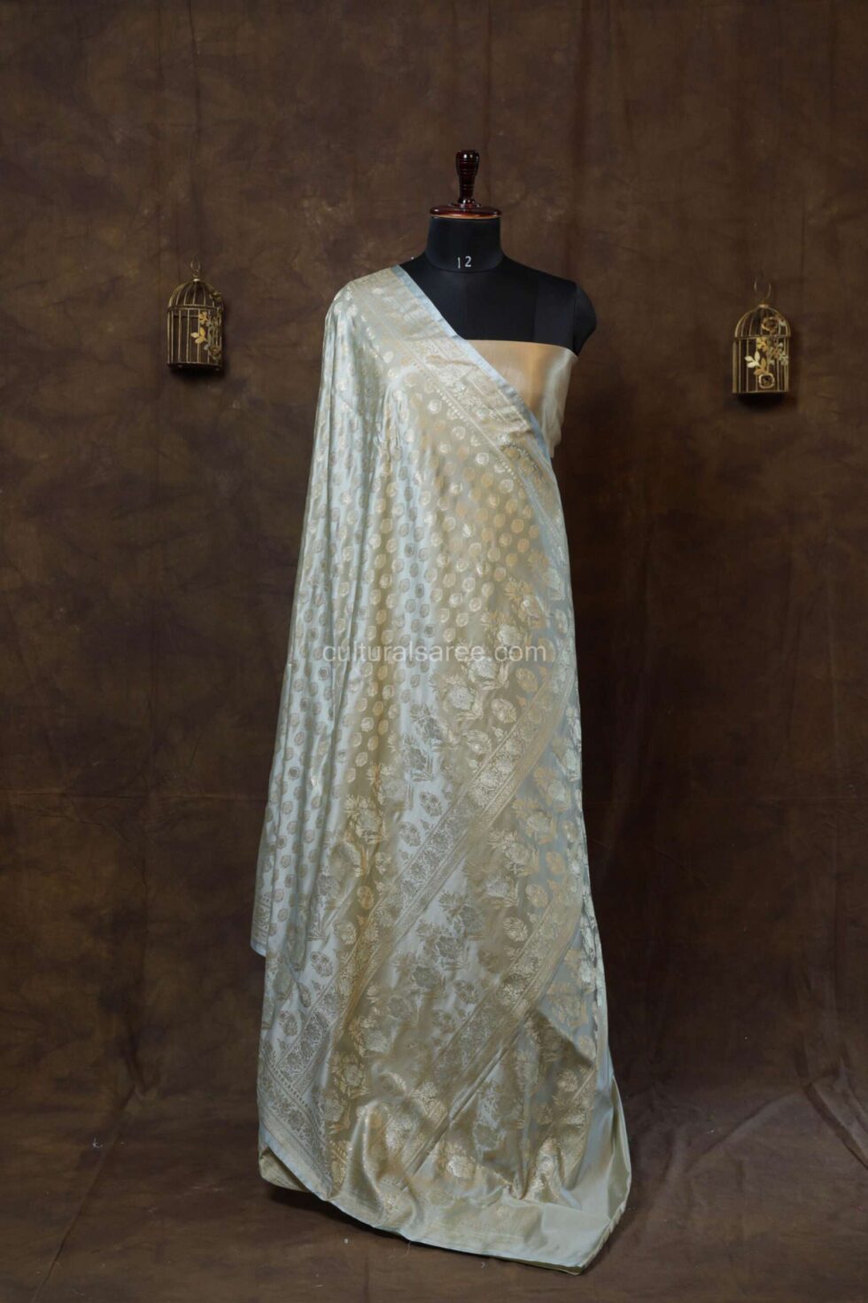 Pastel gray silver zariwork banarasi silk saree