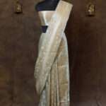 Pastel Gray banarasi silk saree with gold zariwork