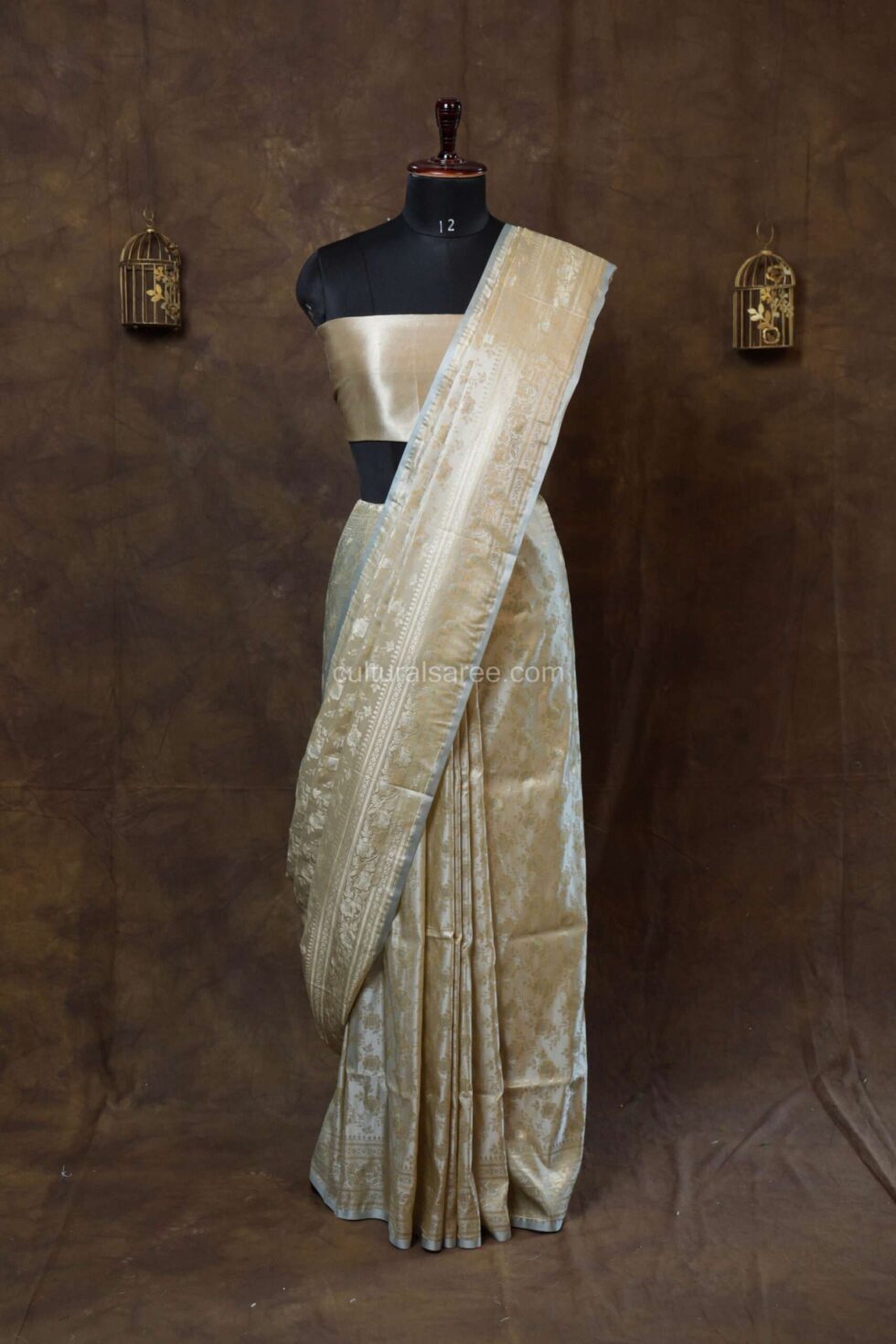 Pastel Gray banarasi silk saree with gold zariwork