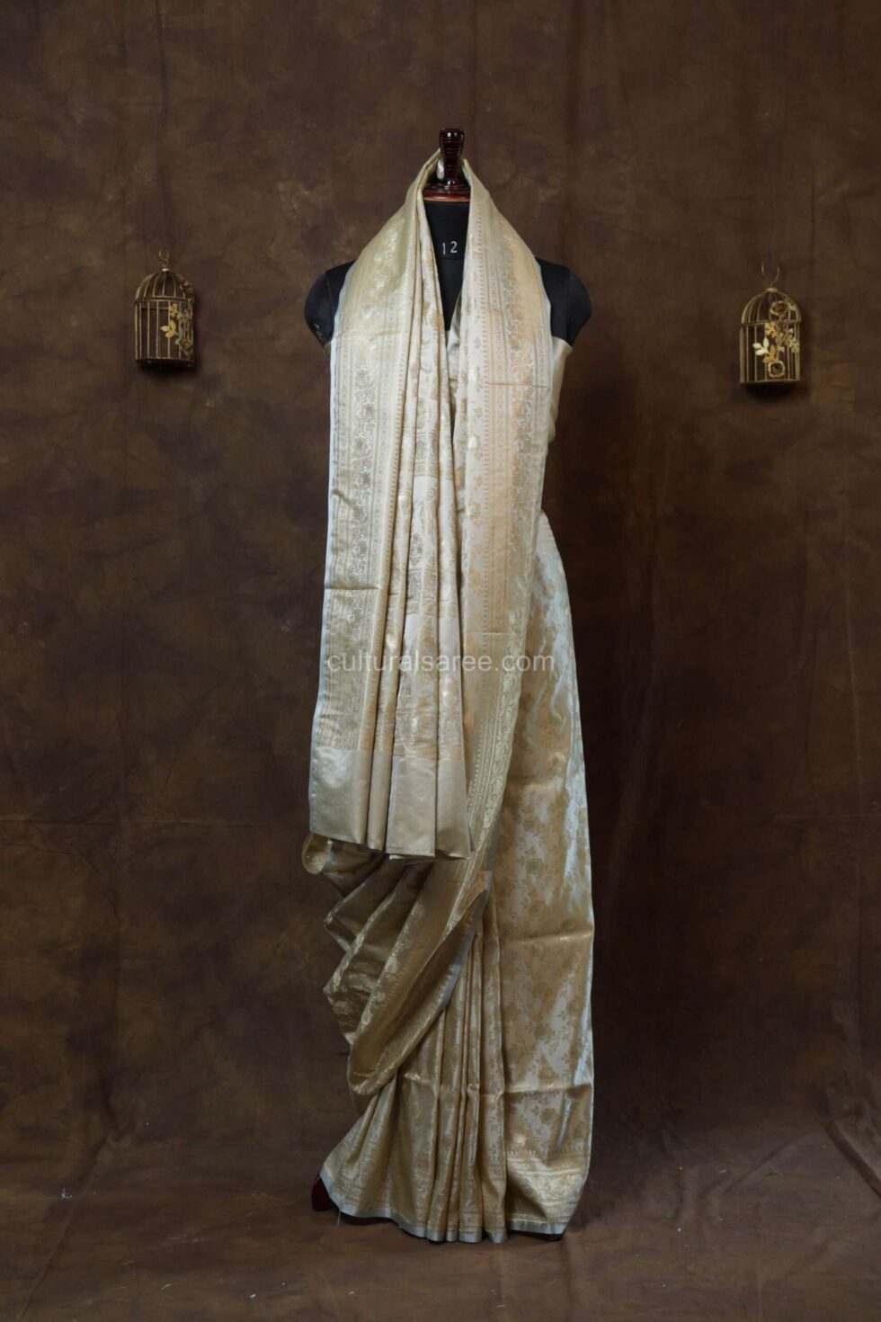 Pastel Gray banarasi silk saree with gold zariwork