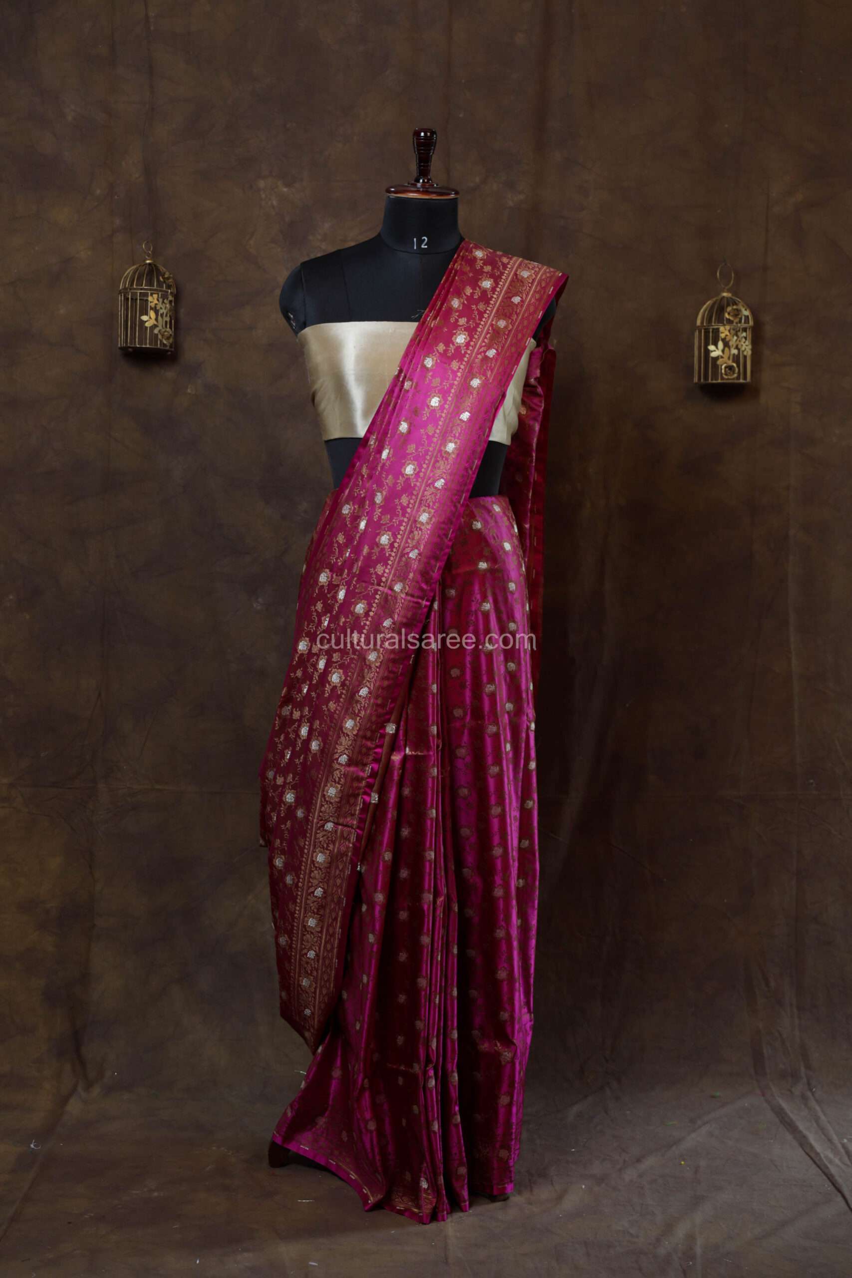 Magenta zariwork banarasi silk saree
