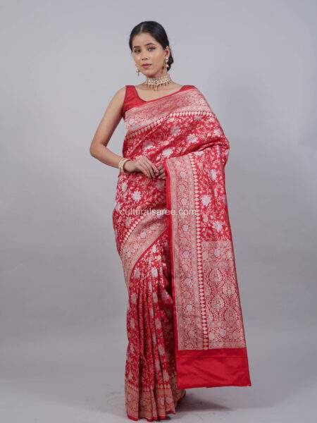 Royal Red Jangla Jal Banarasi Pure Silk Saree