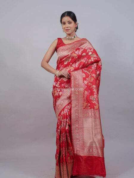 Royal Red Multi Color Shikargah Figure Jal Banarasi Pure Silk Saree
