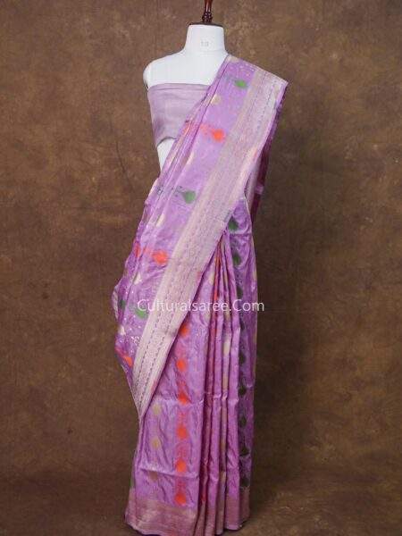 Lavender Banarasi Handloom Silk Saree with Mughal Surayi Buta