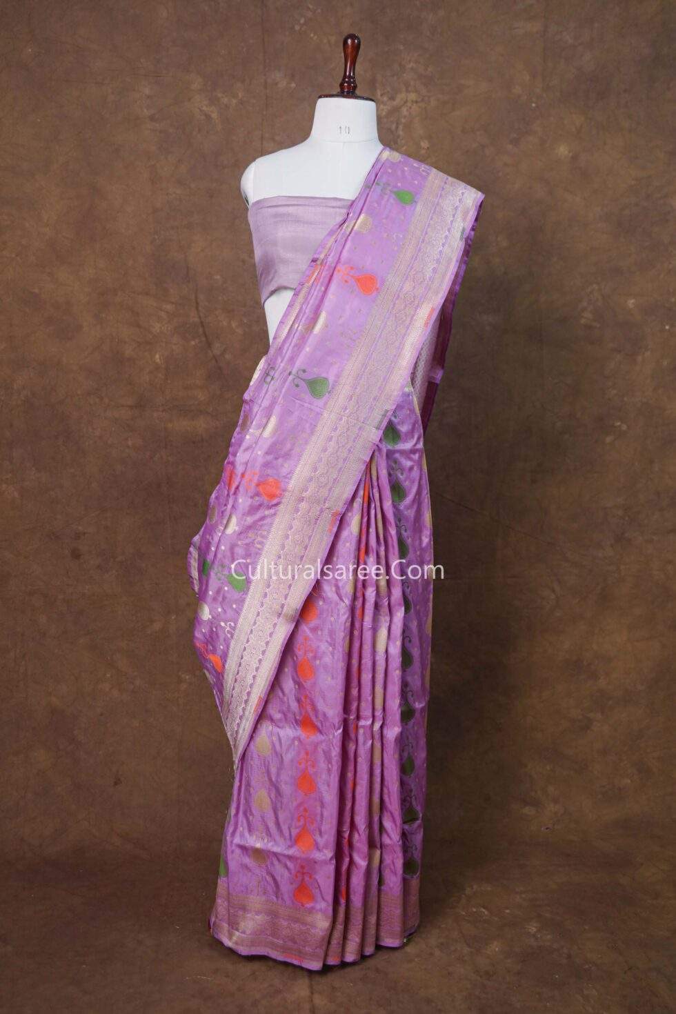 Lavender Banarasi Handloom Silk Saree with Mughal Surayi Buta