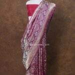 greyish-silver Banarasi handloom deer and tiger figure silk saree