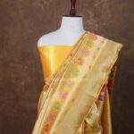 Yellow Banrasi Handloom Pure silk brocket saree with Figure motifs