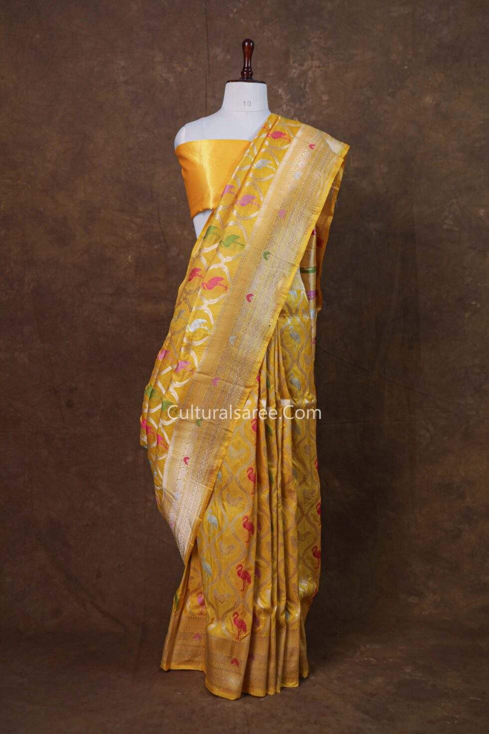 Yellow Banarasi Pure Silk Saree with Bagula Buta