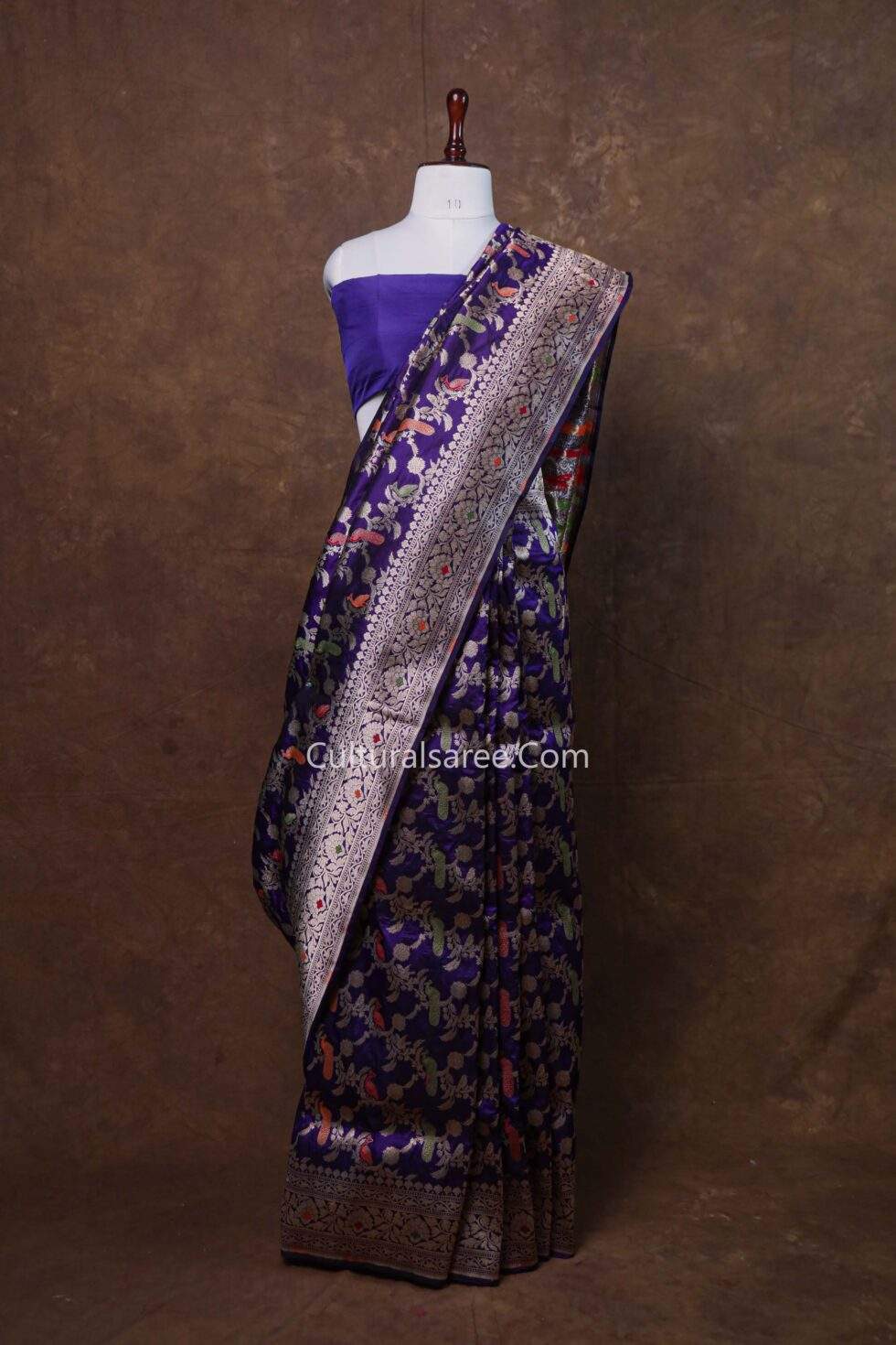Royal Blue Banarasi Handloom Peacock Figure Minedar Silk Saree