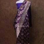 Purple Blue Banarasi Handloom Peacock Motifs Minedar Silk Saree