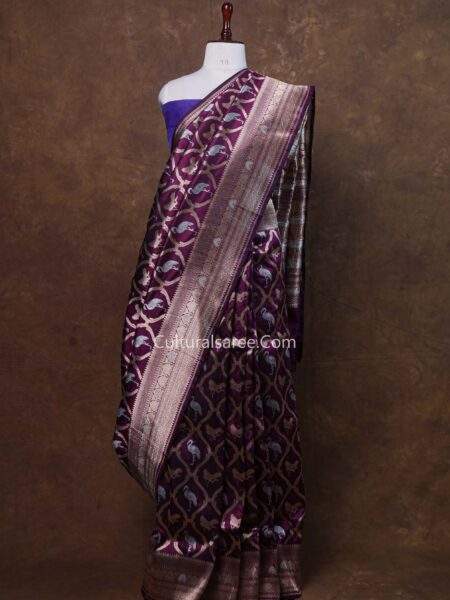 Majenta Banarasi Handloom Pure Silk With Bagula Buta Saree