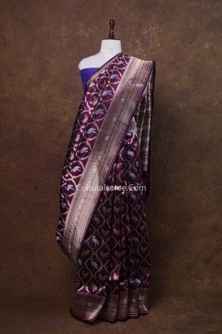 Majenta Banarasi Handloom Pure Silk With Bagula Buta Saree
