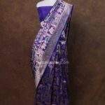 Purple Blue Handloom Banarasi Elephant Shikargah Figure Silk Saree