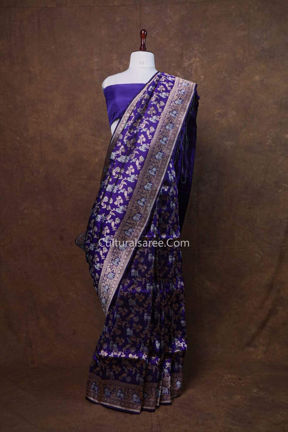 Royal Blue Banarasi Handloom Horse & Elephant Figure Jaal Silk Saree