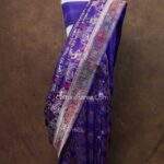 Purple Blue Banarasi Handloom Shikargah Figure Hiran Jaal Silk Saree