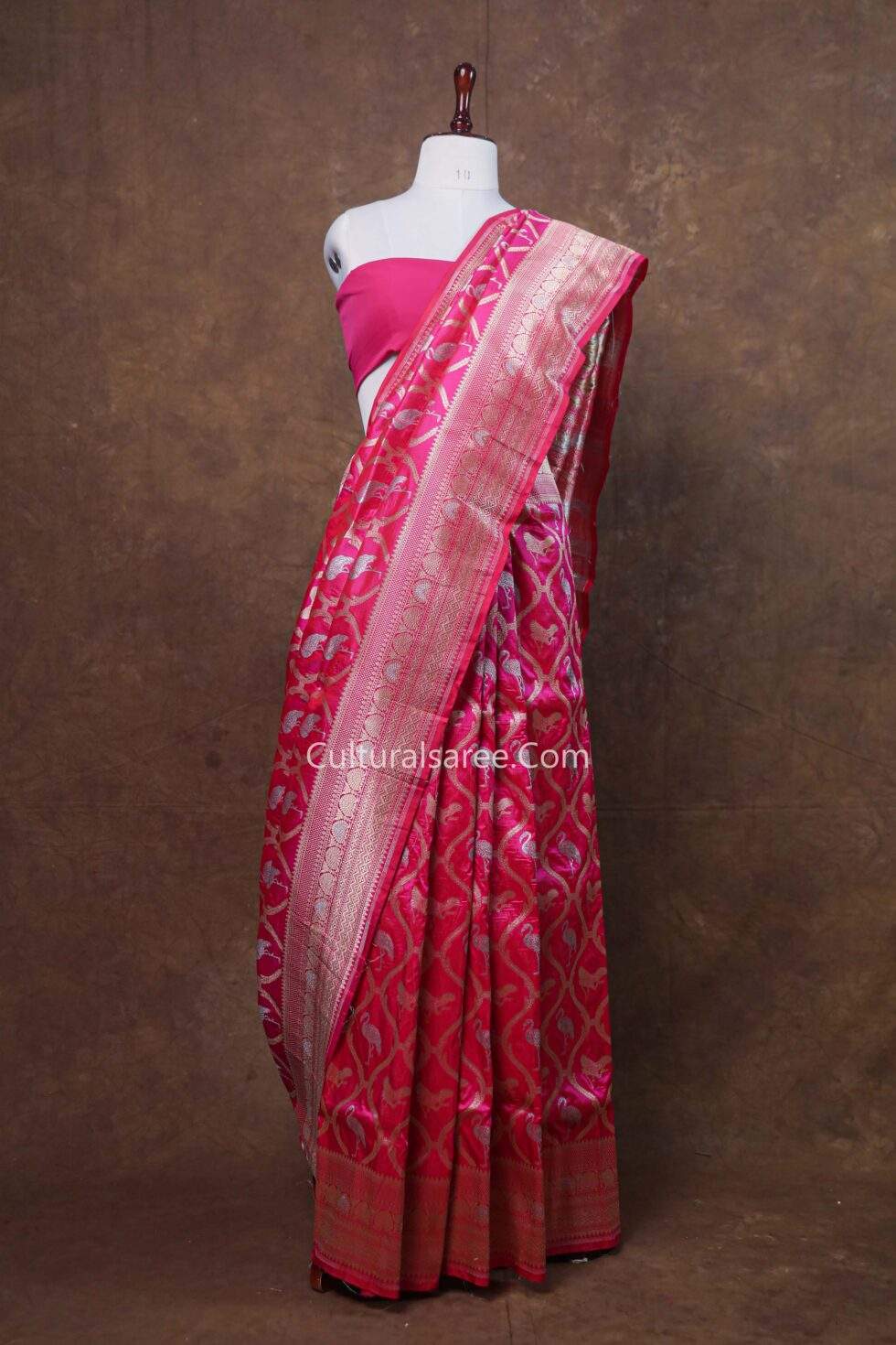 Rani Color Banarasi Handloom Pure Silk Saree With Bagula Buta