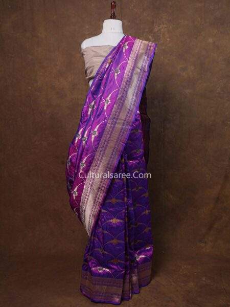 Buy rani magenta Banarasi handloom pure silk jangla jaal saree
